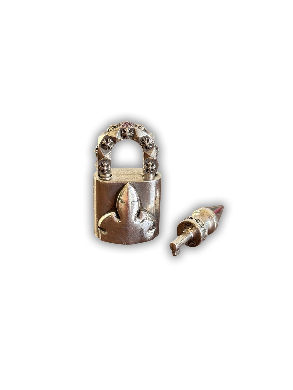 Chrome Hearts 'Love's Not Dead' Flerknee Padlock & Key w/ Pink Sapphires - OS