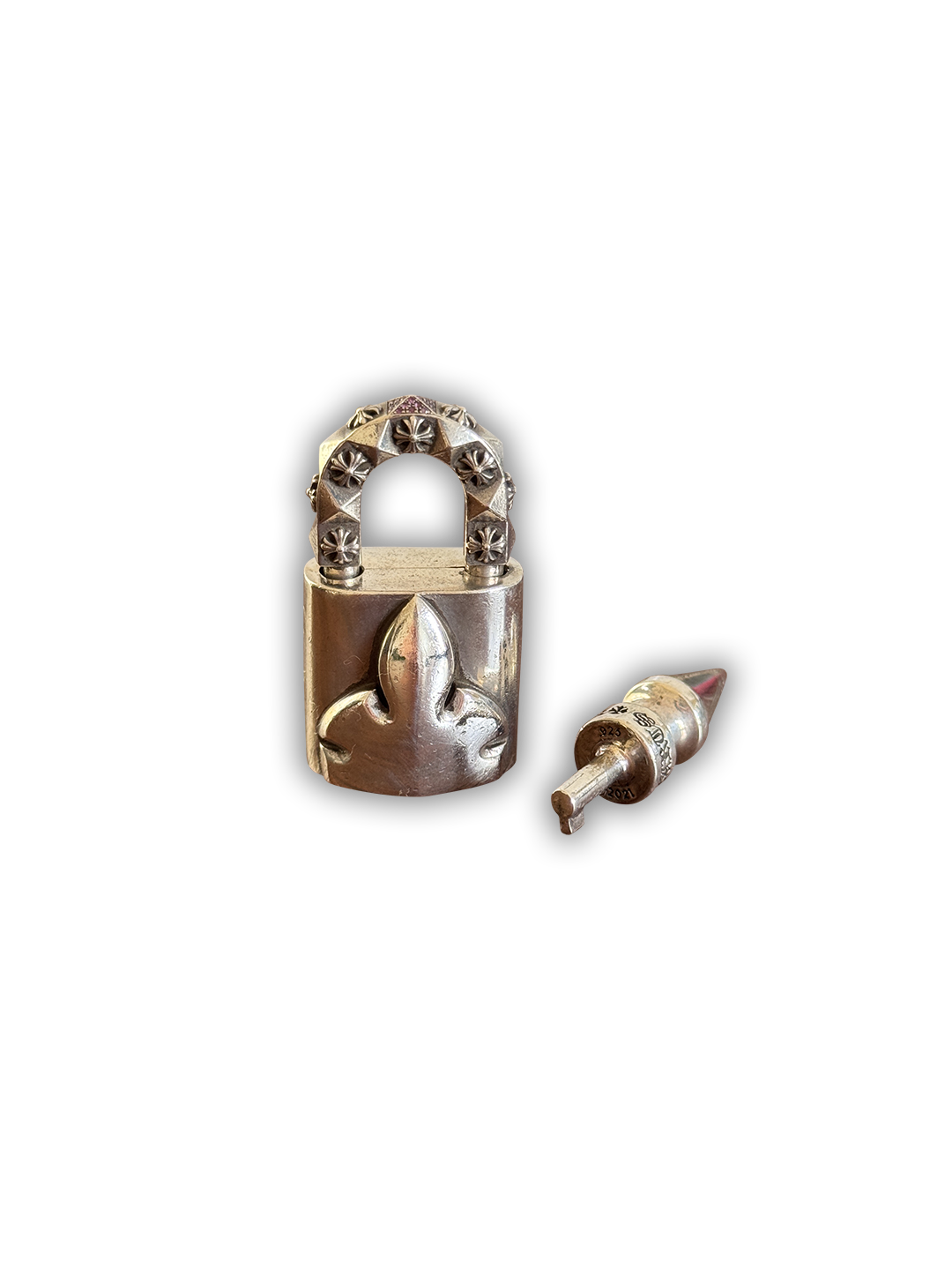 Chrome Hearts 'Love's Not Dead' Flerknee Padlock & Key w/ Pink Sapphires - OS