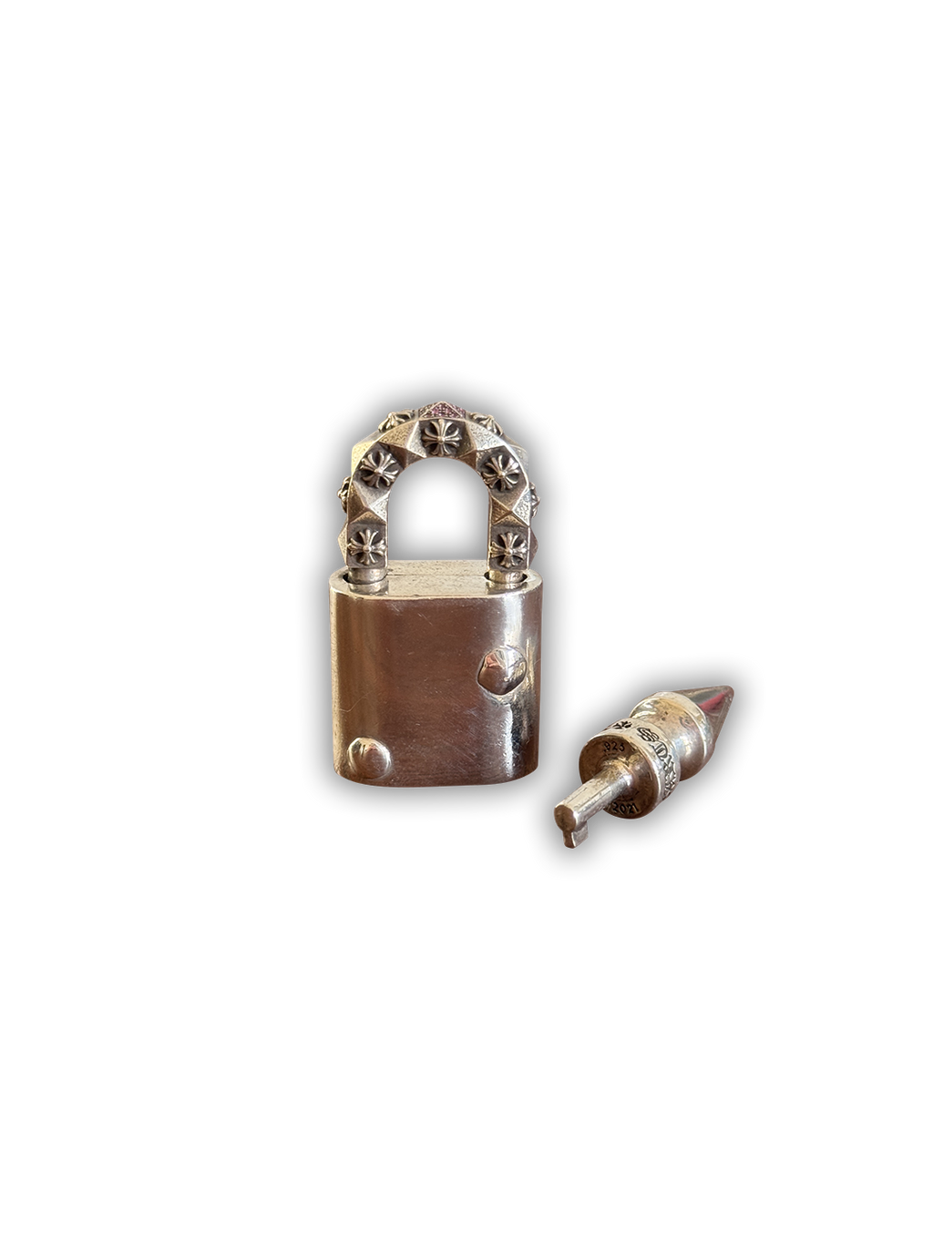 Chrome Hearts 'Love's Not Dead' Flerknee Padlock & Key w/ Pink Sapphires - OS
