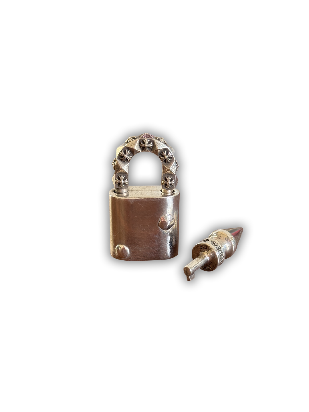 Chrome Hearts 'Love's Not Dead' Flerknee Padlock & Key w/ Pink Sapphires - OS