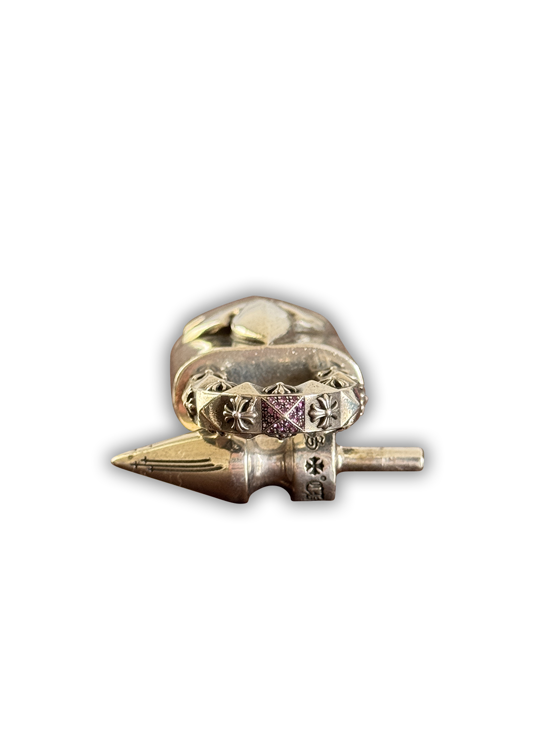 Chrome Hearts 'Love's Not Dead' Flerknee Padlock & Key w/ Pink Sapphires - OS